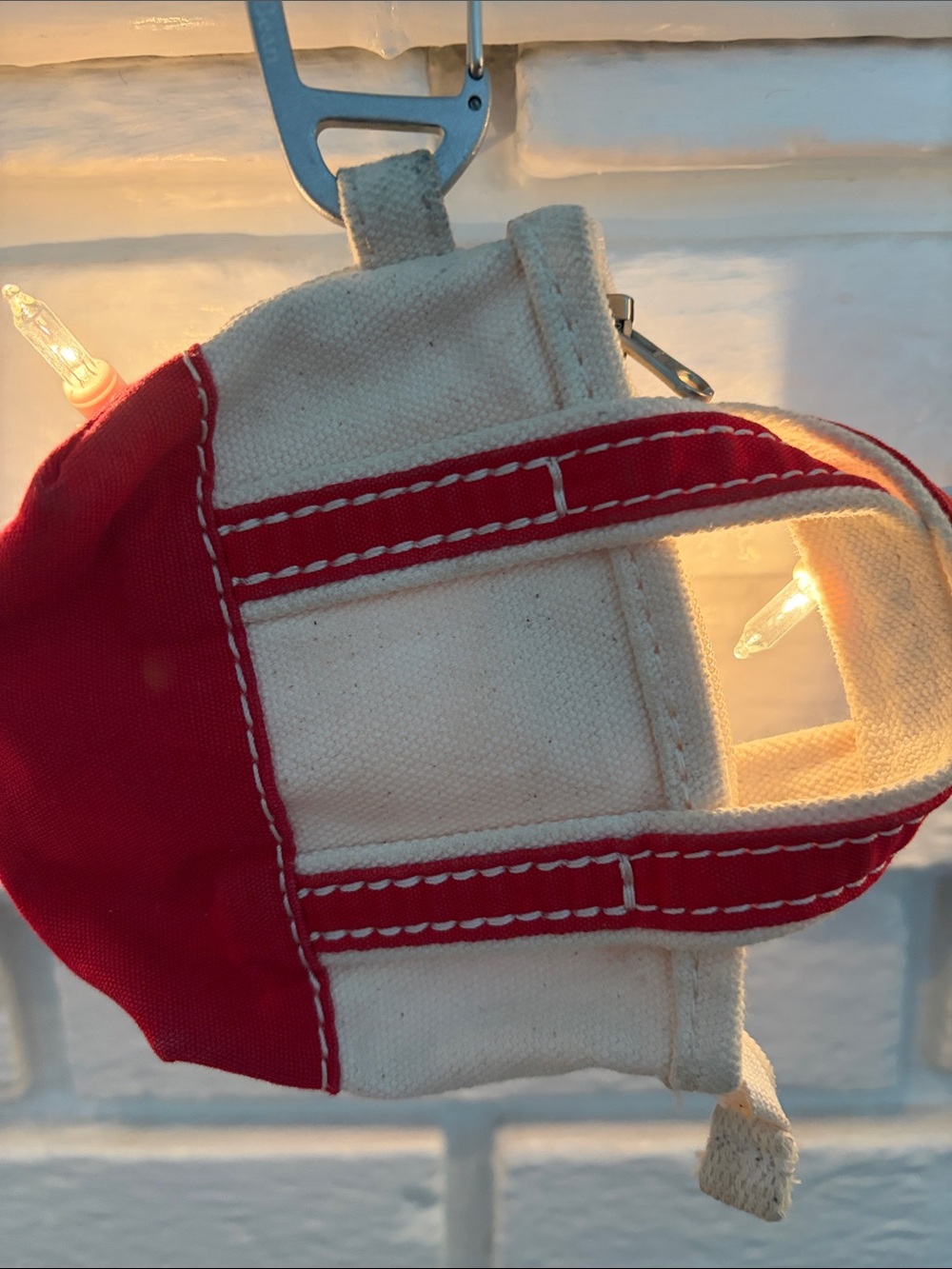 L.L. Bean Red and Natural Canvas Key & Card Holder